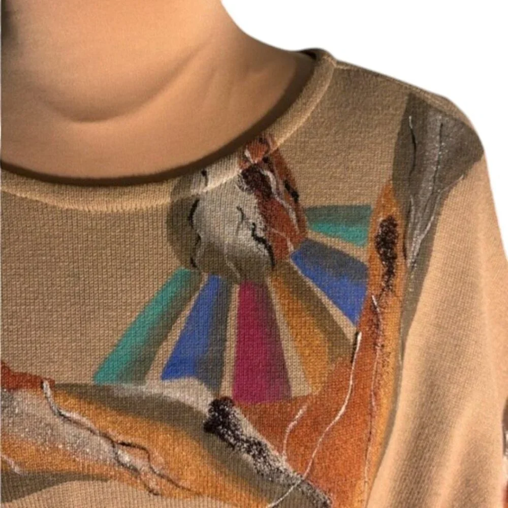 Valerie Lynn Hand Painted Art Top Size M Abstract Wearable Art Knit Shirt